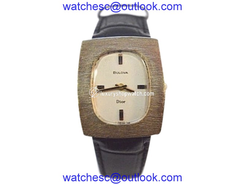 Bulova Dior 14K Yellow Gold / Leather with Ivory Dial Vintage 25mm Unisex Watch Bulova