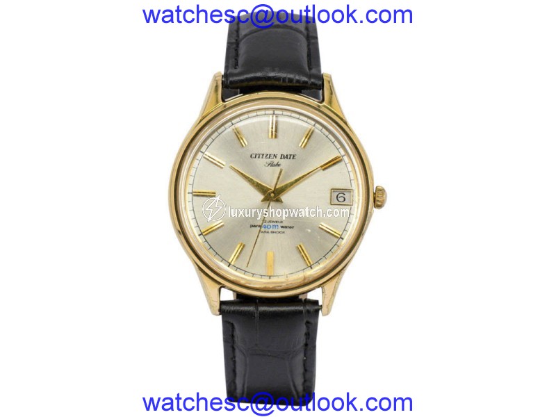 Citizen Date Flake Gold Plated / Leather Hand-Winding 38.5mm Mens Watch Citizen