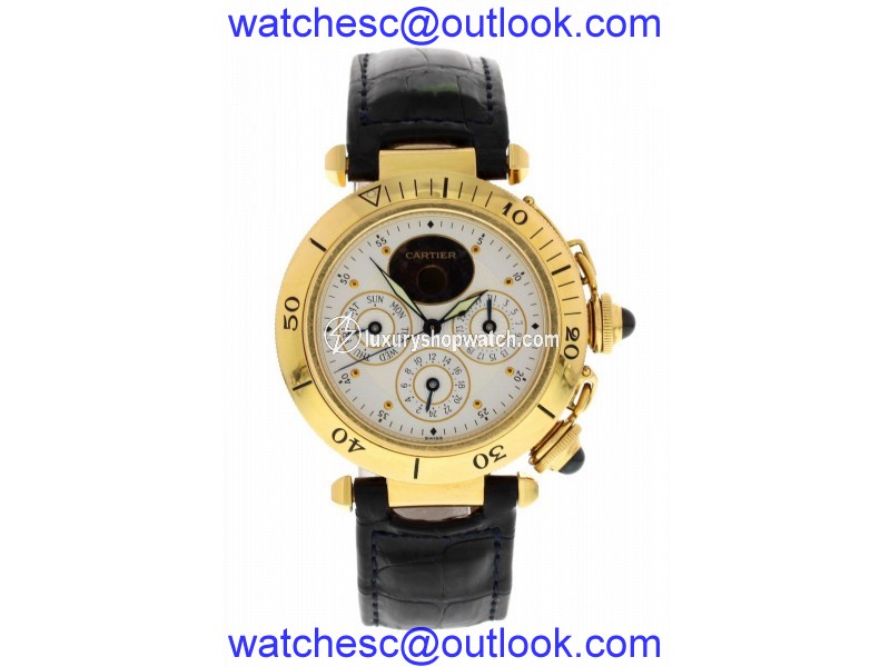 Cartier Pasha 0985 18K Yellow Gold & Leather Automatic 38mm Mens Watch Cartier