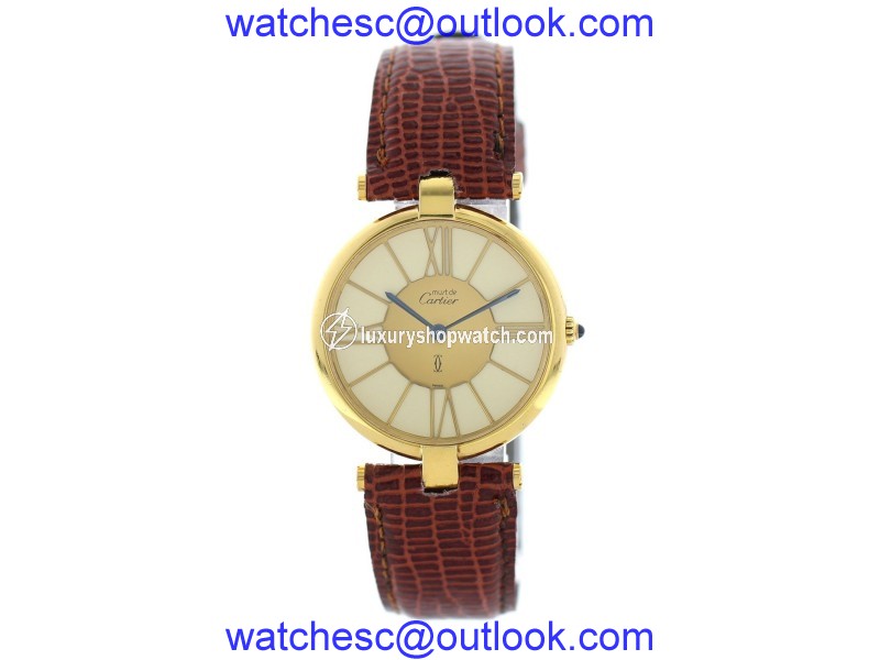 Cartier Must De 109718 Argent Gold Toned Stainless Steel & Leather Quartz 30.5mm Womens Watch Cartier