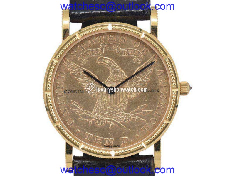 Corum Ten Dollar Coin 22K / 18K Gold & Leather Vintage 28.5mm Unisex Watch Corum