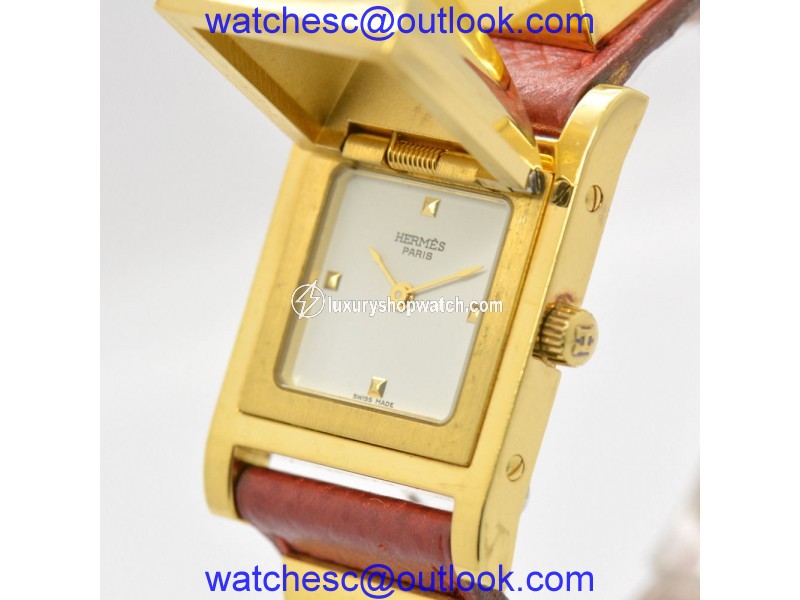 Hermes Medor ME1.210 Gold Plated and Leather Red Stamp 23mm Womens Watch Hermes