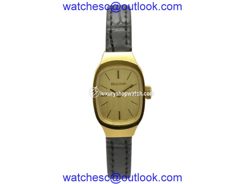 Bulova Gold Plated & Leather Hand-Winding 16.5mm Womens Watch Bulova