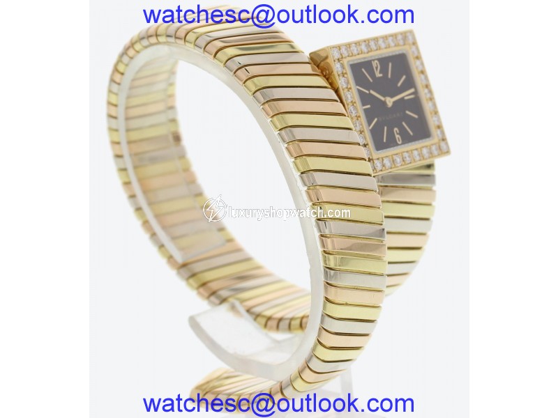 Bulgari Serpenti SQ221T 18K Tri Color Bangle w/ Diamonds 22mm Womens Watch Bulgari
