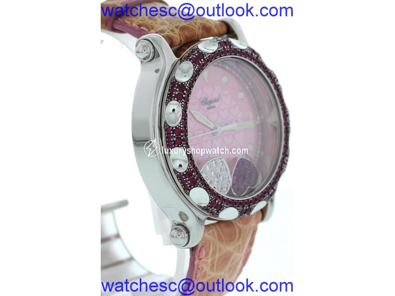 Chopard Happy Sport 28/8944-21 Stainless Steel & Leather Diamond & Rubies 38 mm Womens Watch Chopard