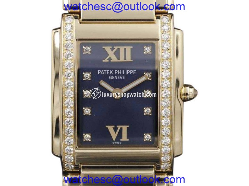 Patek Philippe 4910/11R-012 Rose Gold Blue Diamond Dial 25mm Womens Watch Patek Philippe