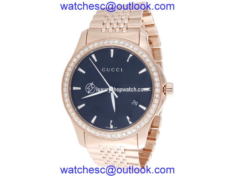Gucci YA126402 Rose PVD Coated Stainless Steel with Black Dial 38mm Mens Watch Gucci