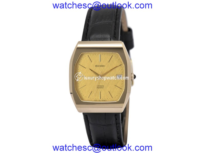 Citizen Exceed 4-796209 Gold Plated & Tungsten with Leather Quartz 30mm Men's Watch Citizen