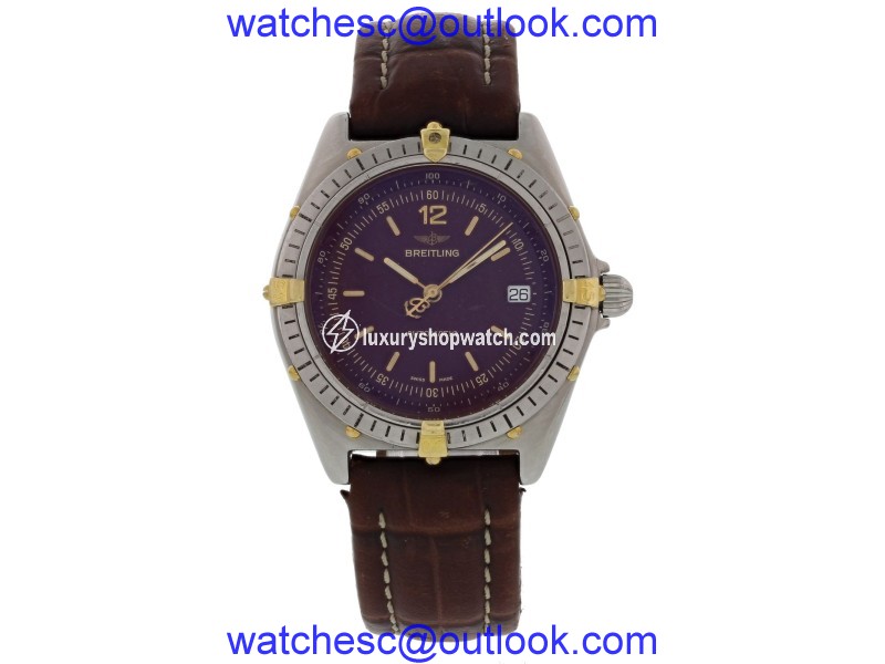 Breitling Antares 81970 Stainless Steel & Leather Automatic 39mm Mens Watch 1980s Breitling