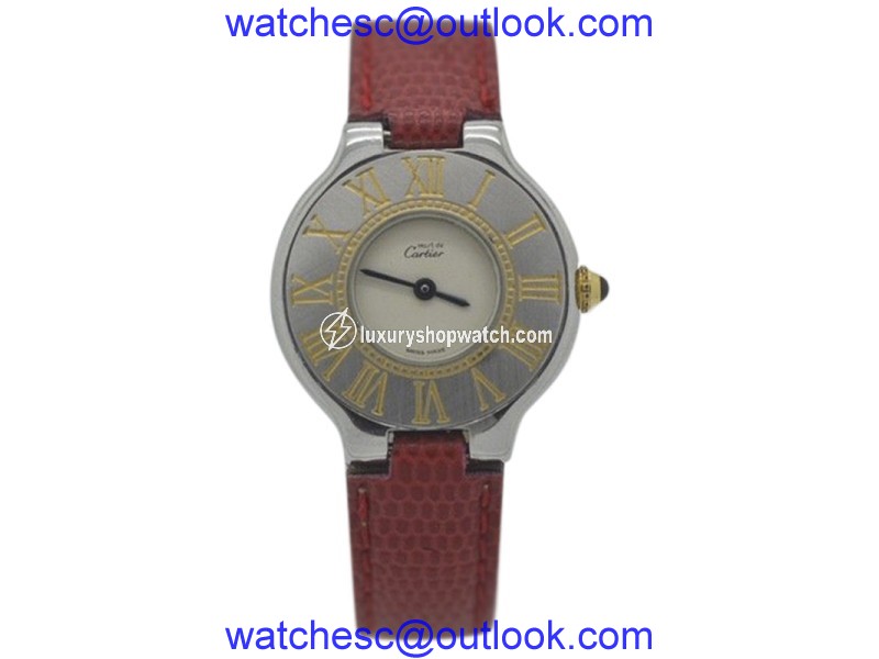 Cartier Must De 18K Yellow Gold & Stainless Steel Quartz Red Leather Vintage 28mm Watch Cartier