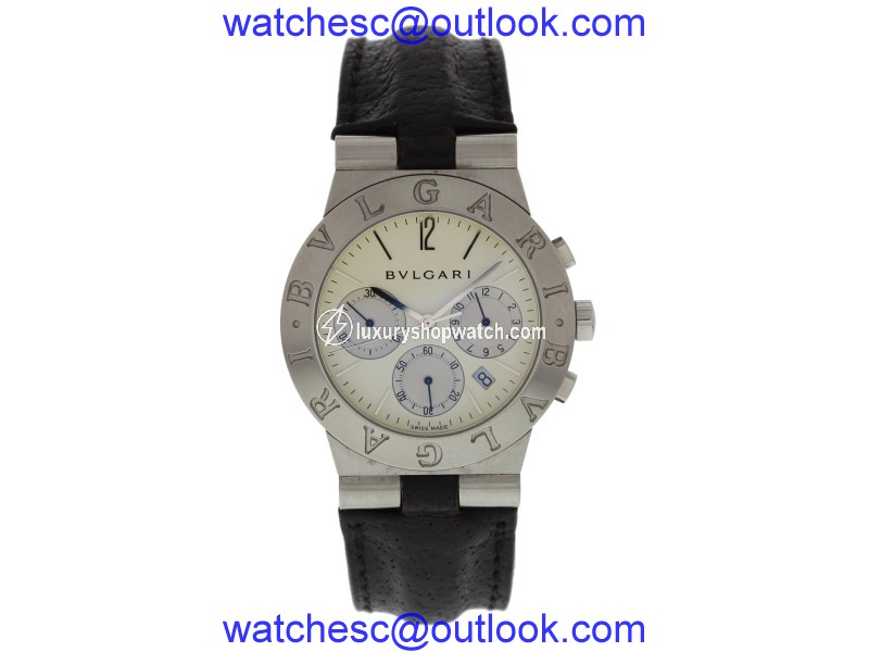 Bulgari Diagono CH 35 S Stainless Steel & Leather Quartz 35.5mm Mens Watch Bulgari