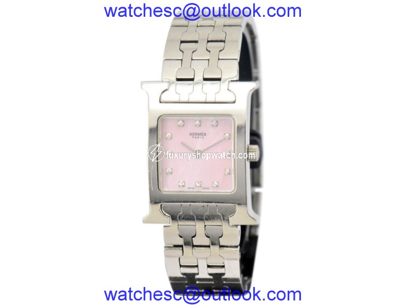 Hermes H Watch HH1.210 12P Stainless Steel with Pink Shell Dial Quartz 24.5mm Womens Watch Hermes