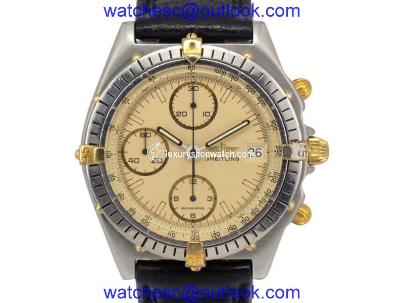 Breitling Chronomat 81950 Gold Plated Stainless Steel & Leather Automatic 39mm Mens Watch Breitling