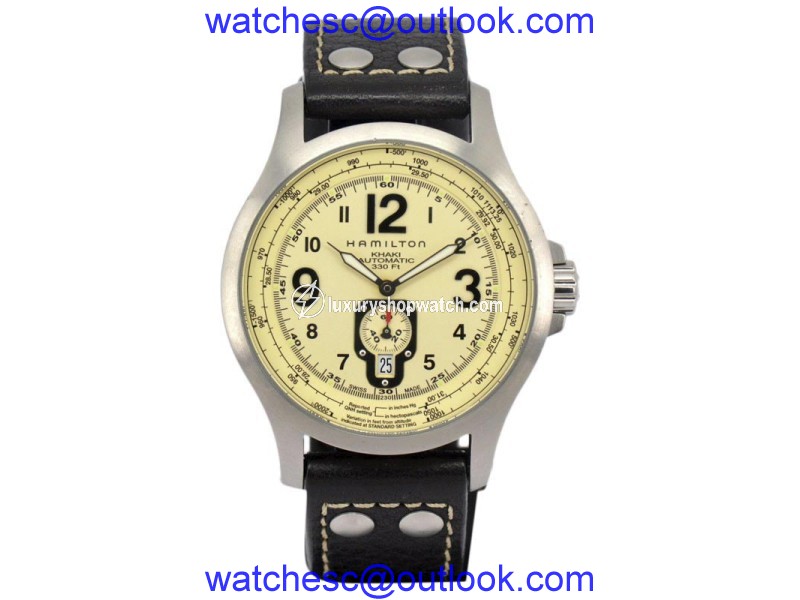 Hamilton Khaki Aviation H765150 Stainless Steel & Leather Ivory Dial Automatic 44mm Men's Watch