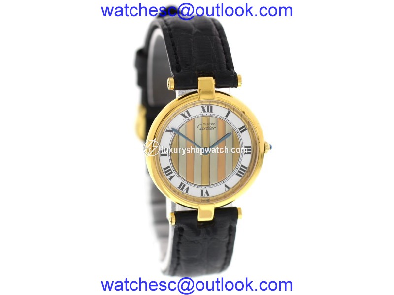 Cartier Must De Gold Toned Stainless Steel & Leather Quartz 30mm Womens Watch Cartier