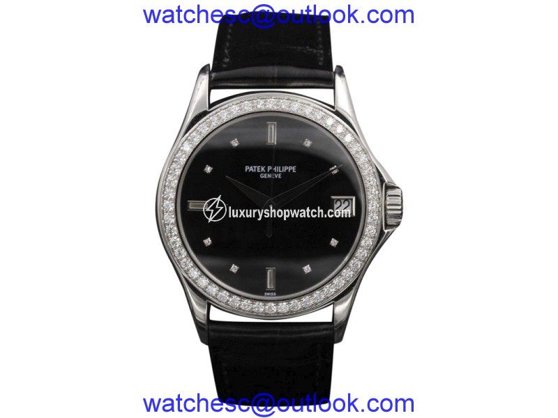 Patek Philippe Calatrava 5297 18k White Gold Black Diamond Dial & Bezel 38mm Mens Watch Patek Philippe