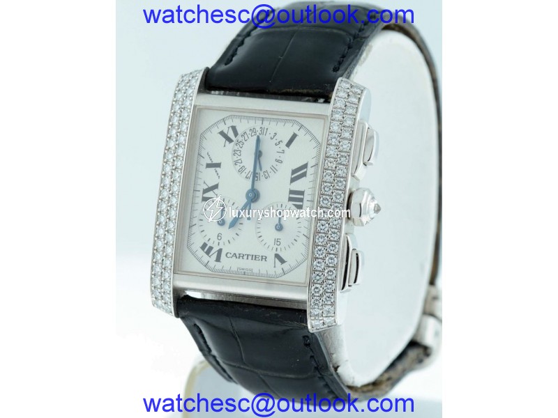 Cartier Tank Francaise 18K White Gold Diamond Chronoflex 28mm x 37mm Watch Cartier
