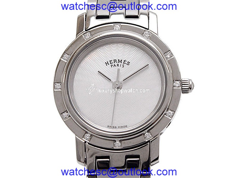 Hermes Clipper Nacre CL4 230 Stainless Steel wDiamonds Quartz Womens Watch Hermes