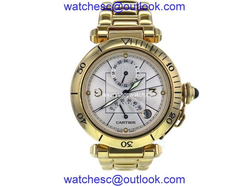 Cartier Pasha 2395 18K Yellow Gold Silver Dial Automatic 38mm Mens Watch 2007 Cartier