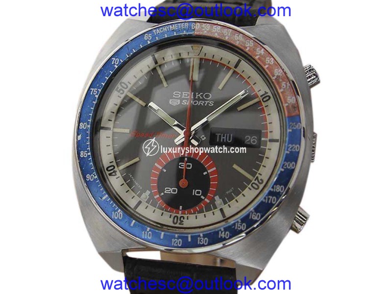 Seiko SpeedTimer Stainless Steel / Leather Vintage 41mm Mens Watch Seiko