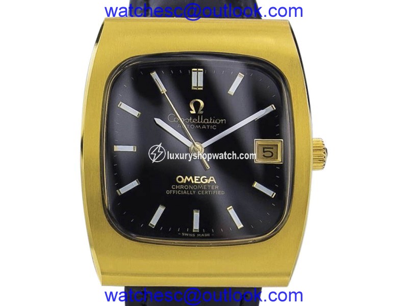 Omega Constellation 7154 Gold Plated Stainless Steel / Leather with Black Dial Vintage 33mm Mens Watch Omega