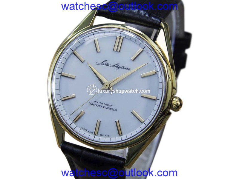 Seiko Skyliner Gold Plated Stainless Steel & Leather Manual 37mm Mens Watch 1970s Seiko