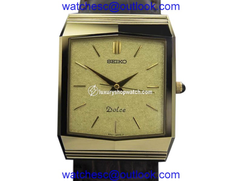 Seiko Dolce Tungsten & Leather Yellow Dial Quartz 34mm Mens Watch c1980 Seiko