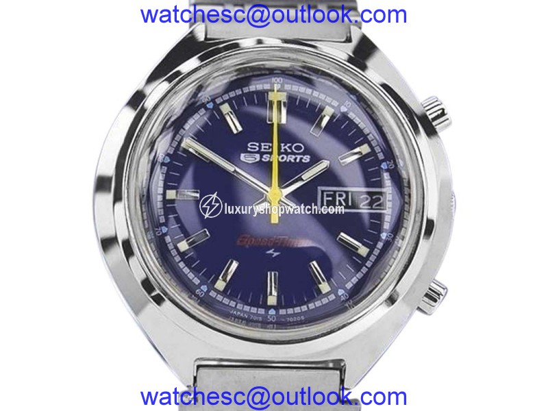 Seiko 5 SpeedTimer Stainless Steel Blue Dial Automatic 39mm Mens Watch 1970s Seiko