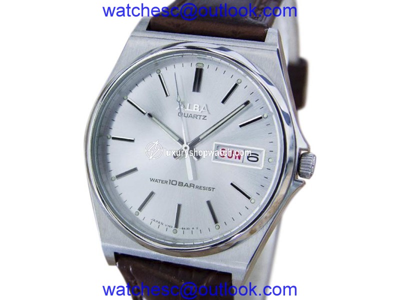 Seiko Marvel Stainless Steel & Leather Silver Dial Quartz 35mm Mens Watch 1980s Seiko