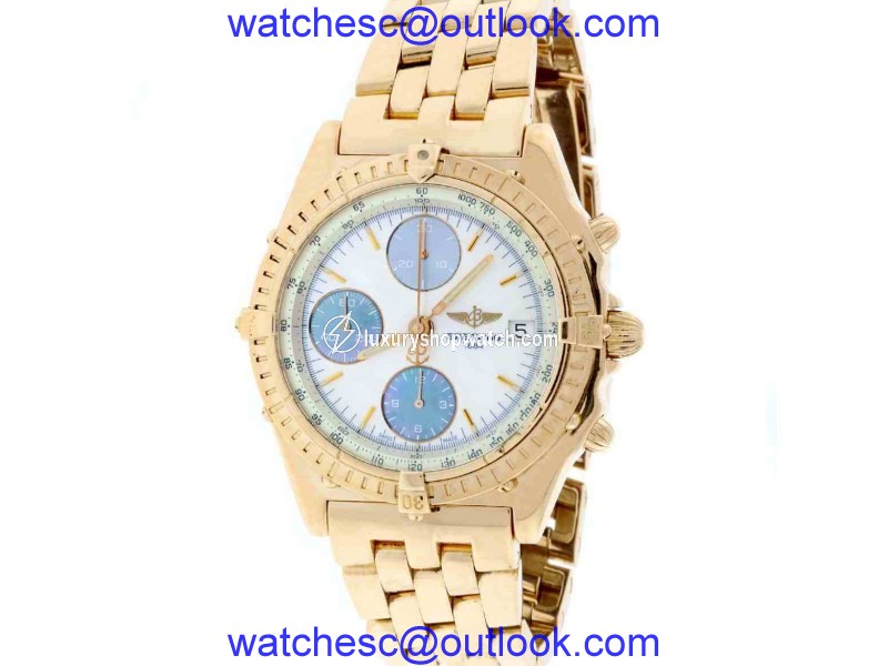 Breitling Chronomat H13048 18K Rose Gold & White Mother Of Pearl Dial 41mm Mens Watch Breitling