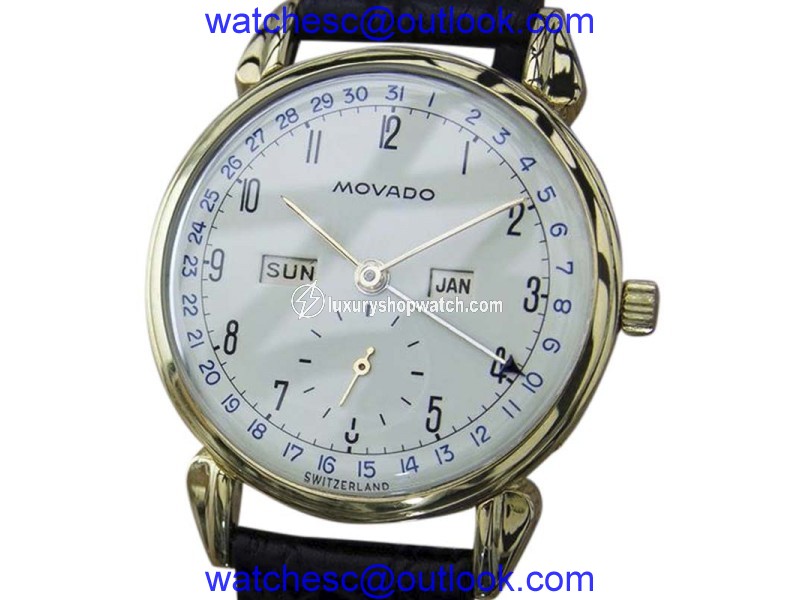 Movado Triple Calendar 14K Gold / Leather Vintage 35mm Mens Watch Movado