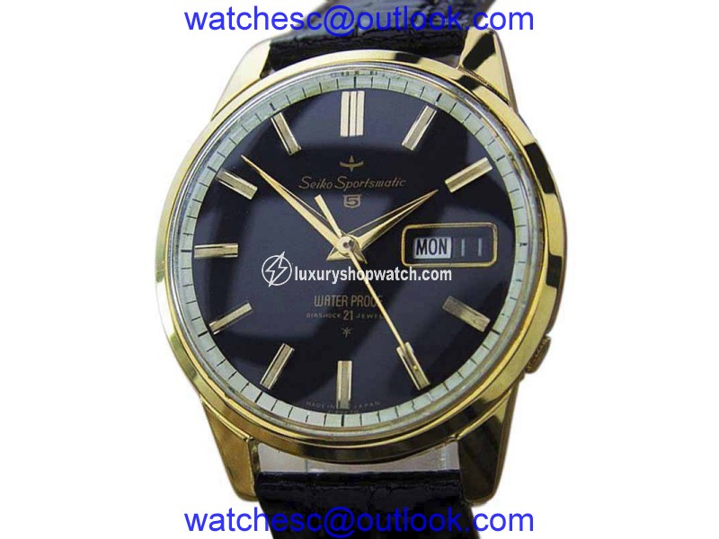 Seiko Sportsmatic 5 Gold Plated Stainless Steel & Leather Automatic 37mm Men's Watch 1960s Seiko