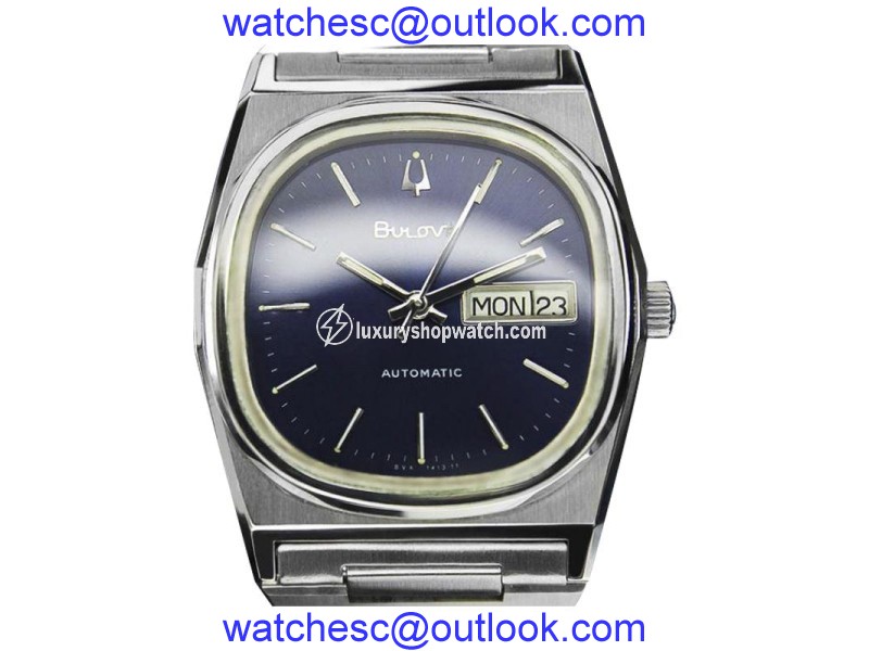 Bulova Day Date Automatic Stainless Steel Swiss Made 36mm Mens Watch c1970 Bulova