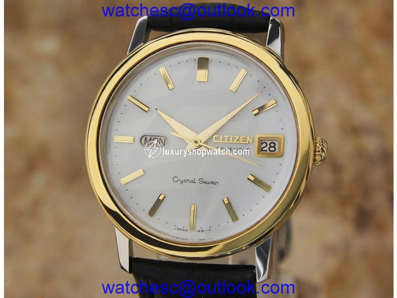 Citizen Crystal EE25 Gold Plated with Leather Automatic Vintage 37mm Mens Watch Citizen