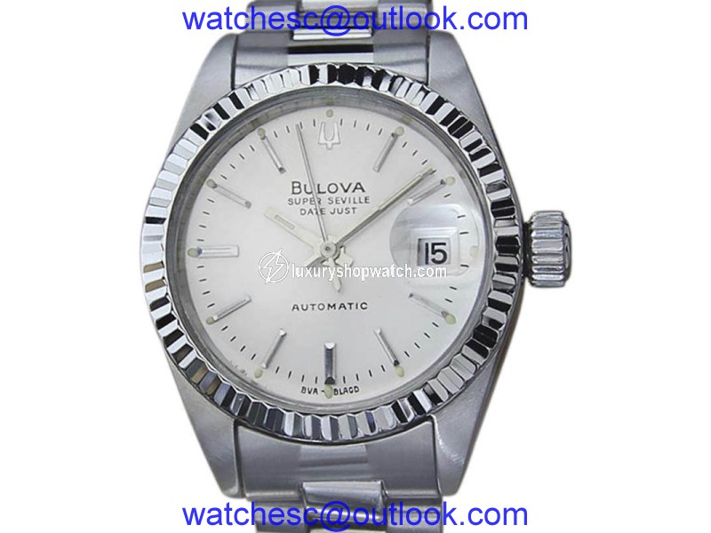 Bulova Super Seville Stainless Steel Automatic 26mm Womens Vintage Watch 1970s Bulova