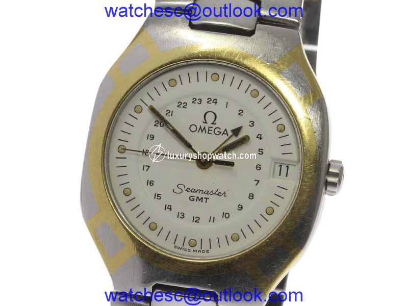 Omega Seamaster Polaris GMT Stainless Steel / Gold Plated Quartz 31mm Mens Wrist Watch Omega