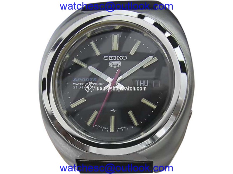 Seiko 5 Sports 7019-7050 Stainless Steel & Leather Automatic 39mm Mens Watch 1970s Seiko