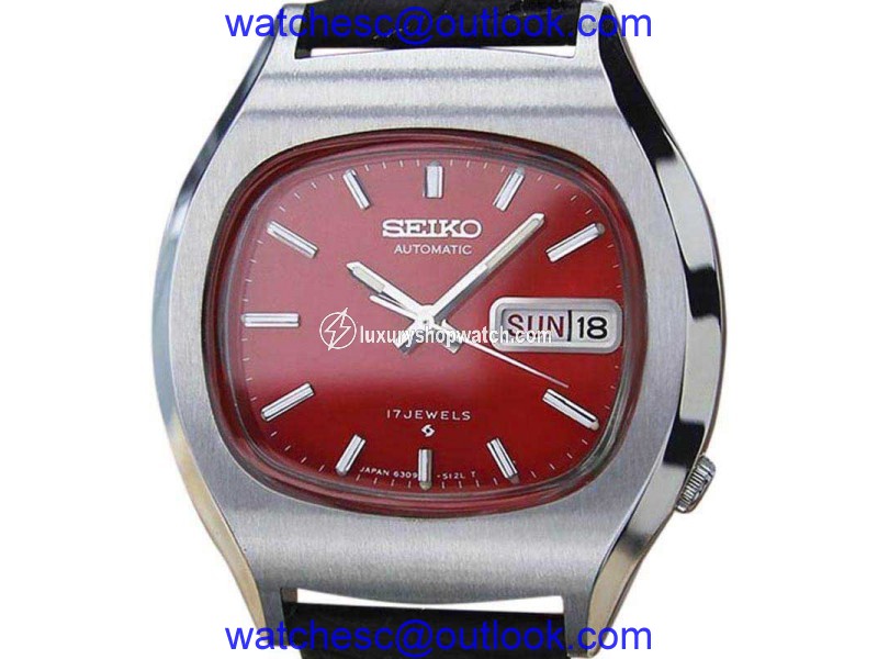 Seiko 6309 5110 Stainless Steel & Leather Automatic 37mm Mens Watch 1970s Seiko