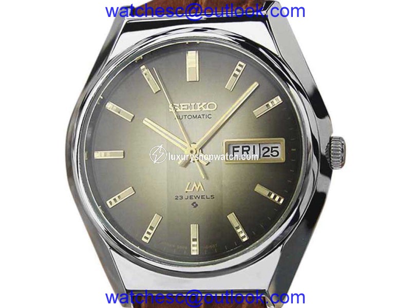 Seiko Lord Matic 5606 8110 Stainless Steel & Leather Automatic 37mm Mens Watch 1970s Seiko