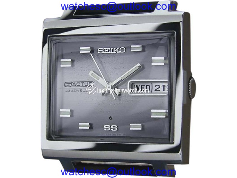 Seiko 5 Actus Stainless Steel & Leather Automatic Vintage 34mm Mens Watch 1970s Seiko