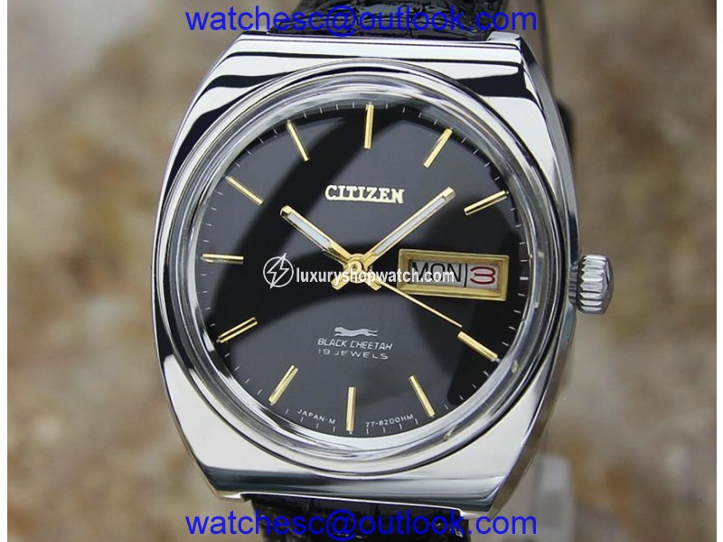 Citizen Black Cheetah EB168 Stainless Steel with Leather Vintage 36mm Mens Watch Citizen