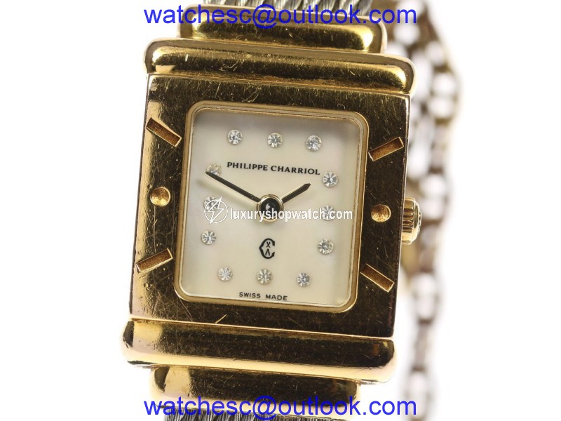 Philippe Charriol St.Tropez Stainless Steel / Gold Plated 12P Diamond Mother of Pearl Quartz 20mm Womens Watch Philippe Charriol