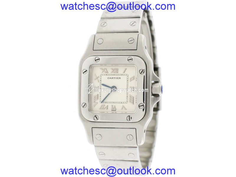 Cartier Santos Galbee W20056D6 Stainless Steel & Ivory Roman Dial Quartz 24mm Womens Watch Cartier