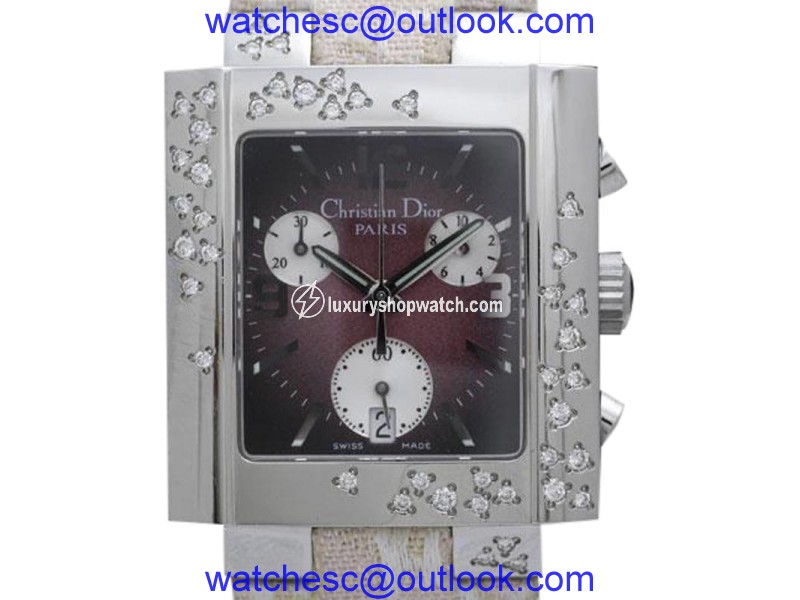 Christian Dior Riva D81-101 Stainless Steel & Leather Quartz 24mm Womens Watch Christian Dior