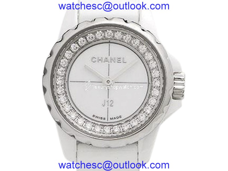 Chanel J12 XSH4664 Stainless Steel, Leather & Ceramic With Diamond Quartz 19mm Womens Watch Chanel