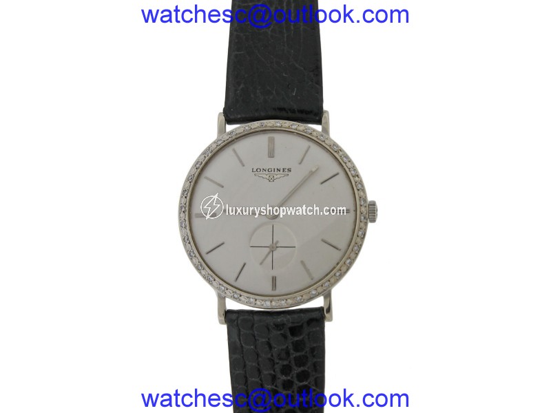 Longines Solid 14k White Gold Diamond Bezel Utra Thin 34mm Vintage Watch Longines