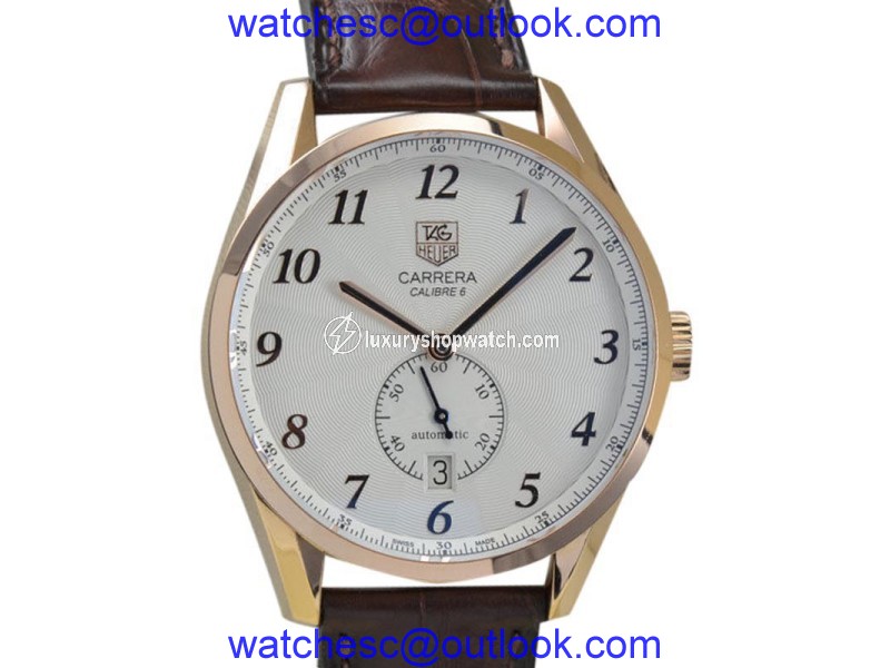 Tag Heuer WAS2140.FC8176 Carrera Heritage 18K Rose Gold Brown Leather Mens Watch Tag Heuer