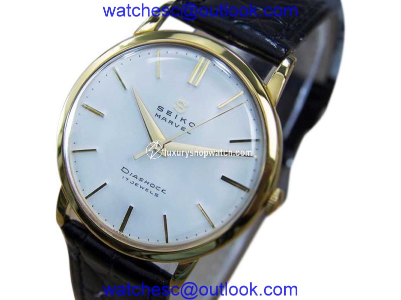 Seiko Marvel Q49 Gold Plated & Stainless Steel Leather 34mm Watch Seiko