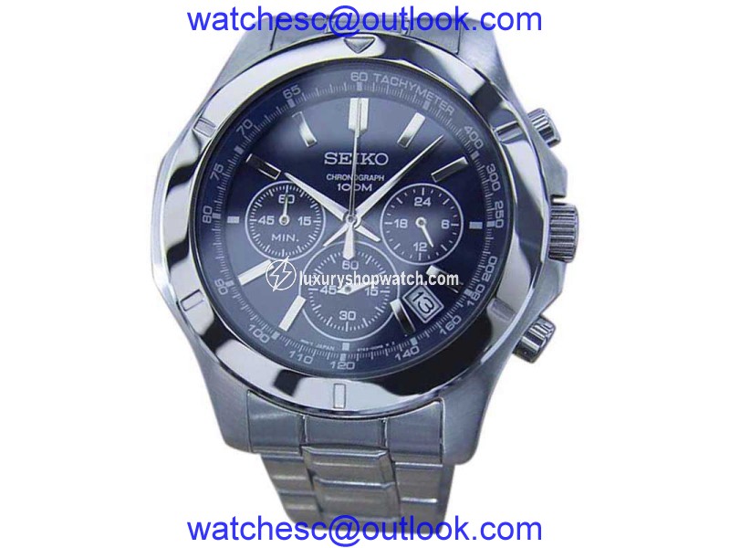 Seiko Chronograph Tachymeter Stainless Steel Quartz Sport 44mm Mens Watch 1990s Seiko