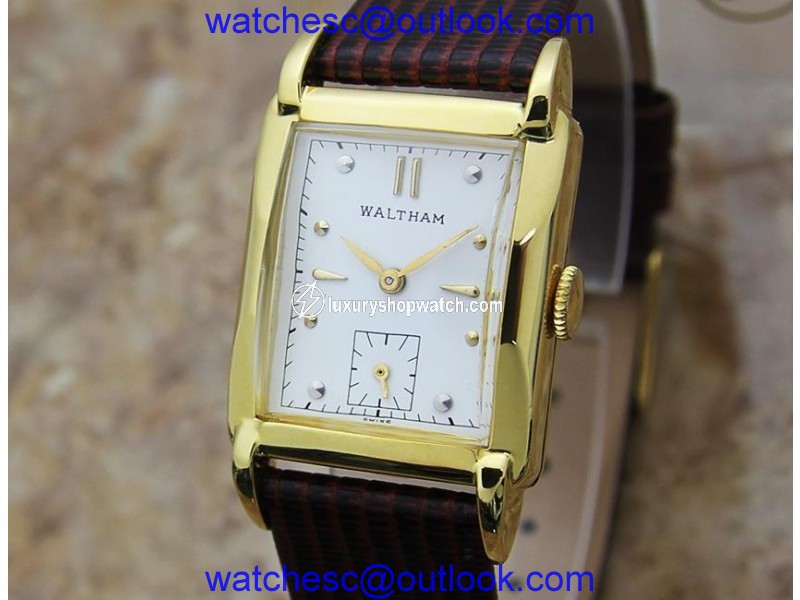Waltham YY70 10K Gold Filled with Leather Manual Vintage 25mm Mens Watch Waltham